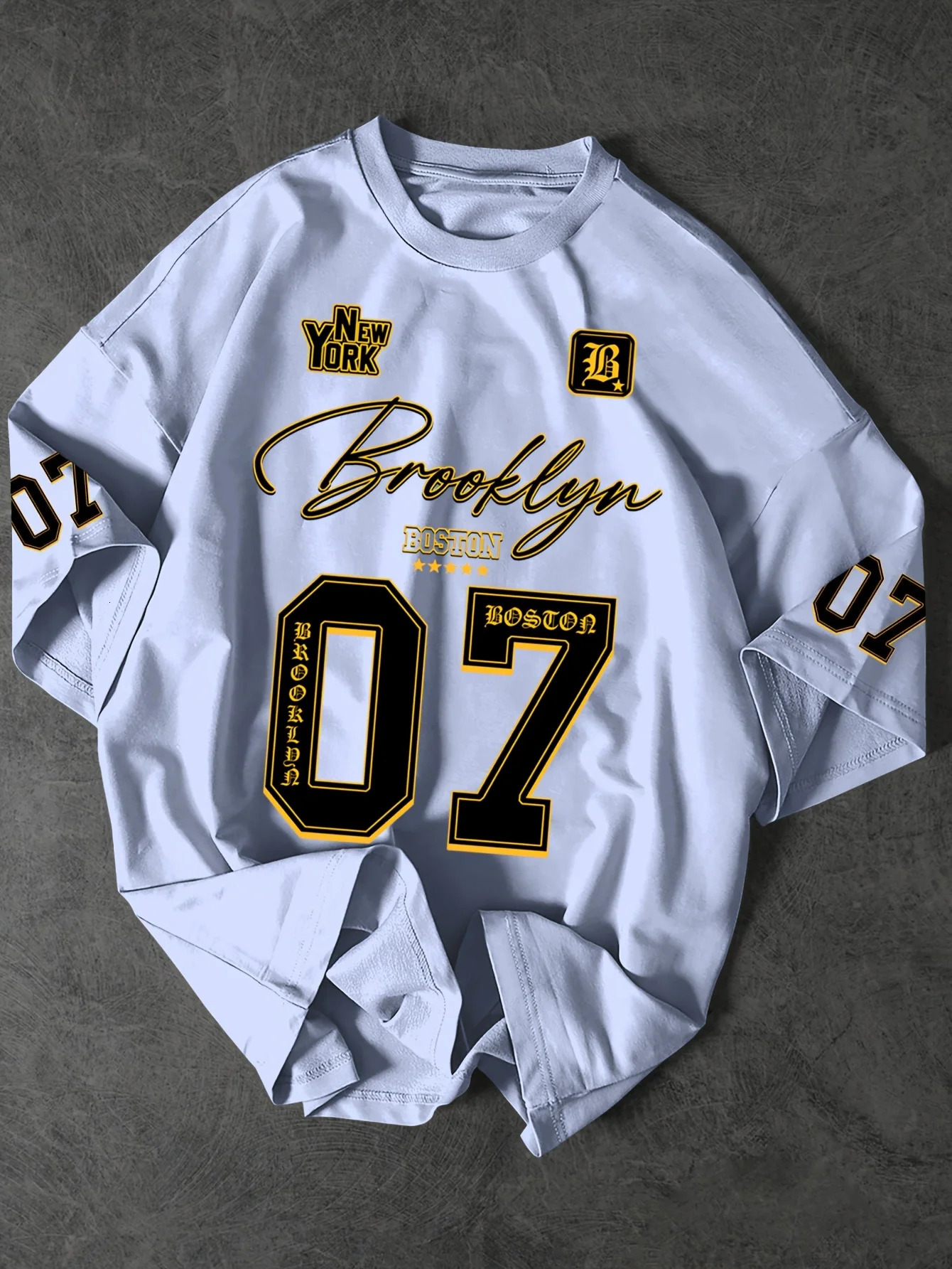 Mens Brooklyn 07 Graphic Print Summer TShirt Casual Loose Fit Short Sleeve Tee with Bold Lettering Number 250915