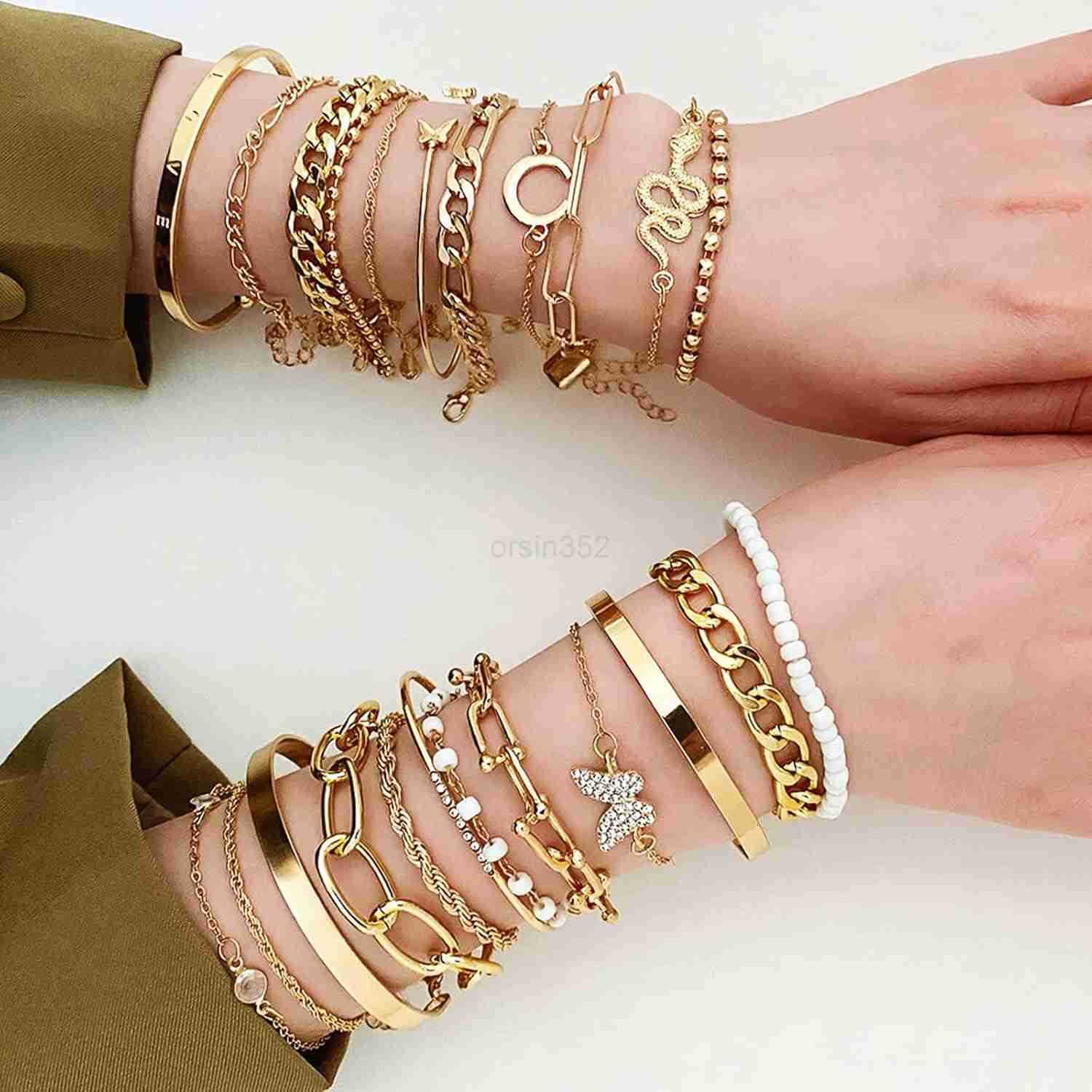 2425 Pcs 6 Pack 14K Gold Ankle Bracelets Set for Women Boho Stackable Bangles Cuff Charm Chunky Wrist Jewelry Y260117