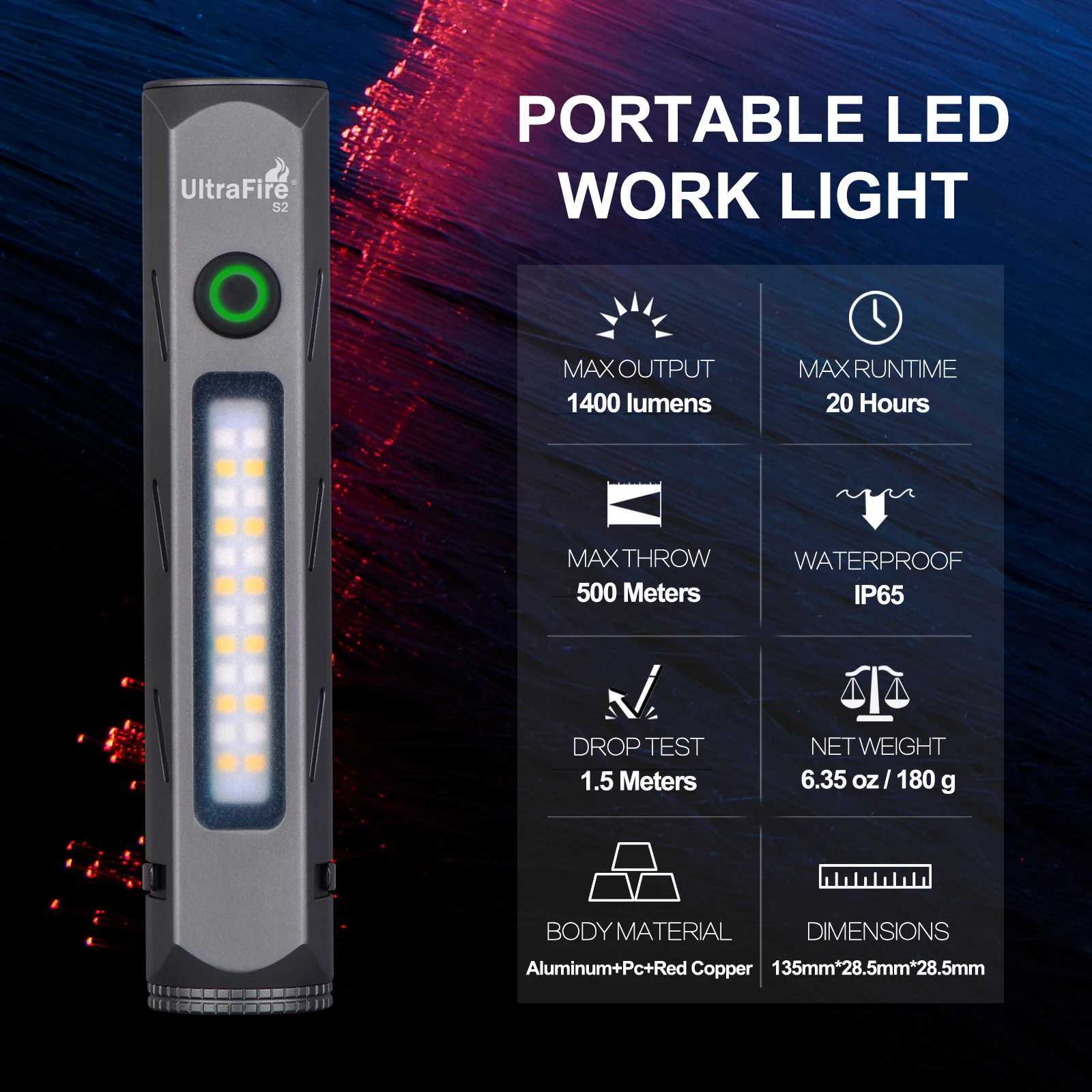 UltraFire S2 Powerful LED Flashlight USB C Rechargeable Edc Torch Magnetic Portable Lantern 8 Modes Hand Lamp for Camping Hiking C250915