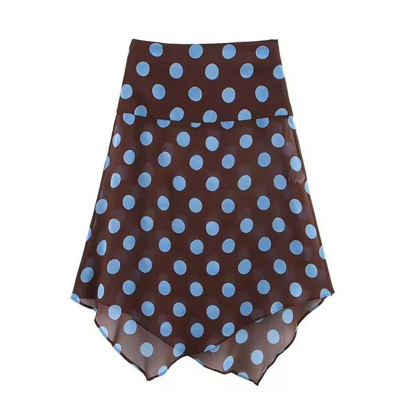Polka Dot Printed Midi Skirts Two Piece Sets for Women 2025 Summer Chic Scarf Halter Top Suits Beach Woman 2 Piece Outfits 250915