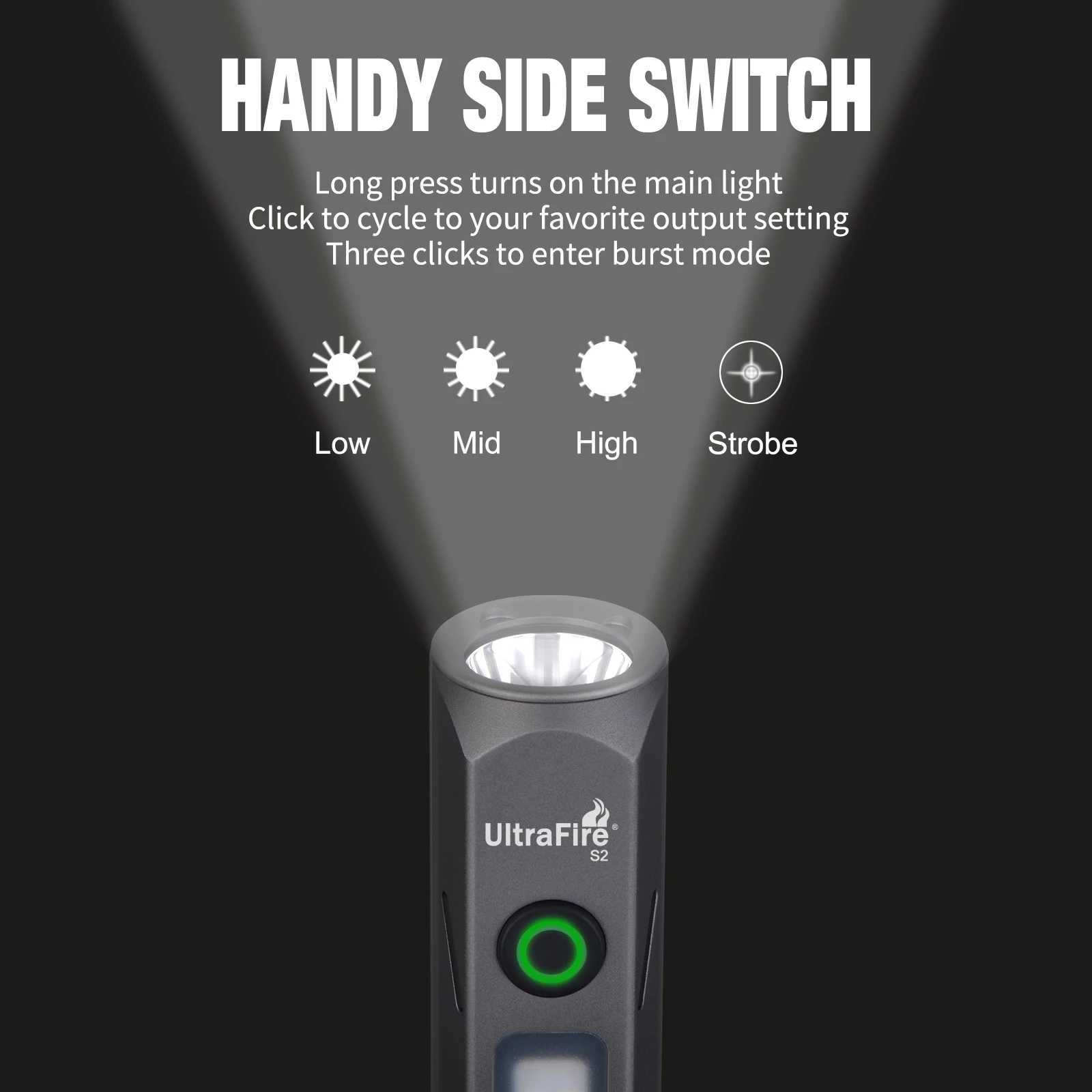 UltraFire S2 Powerful LED Flashlight USB C Rechargeable Edc Torch Magnetic Portable Lantern 8 Modes Hand Lamp for Camping Hiking C250915