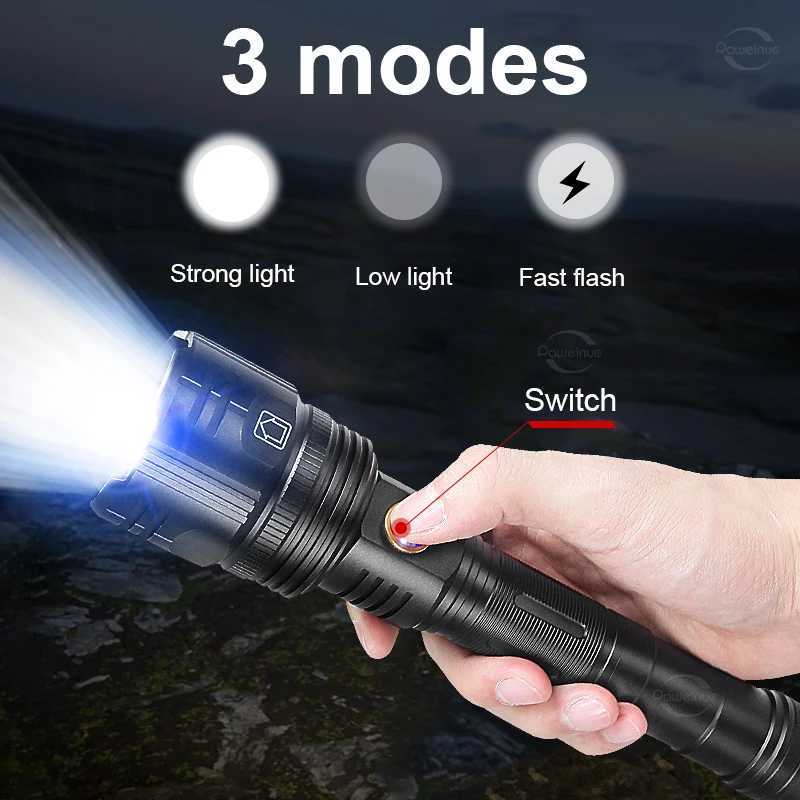 New Super Flashlights Torches Ultra Powerful Flashlight USB Recharge Flash Light 12000MAh LED Flashlight Zoom Tactical Lantern C250915