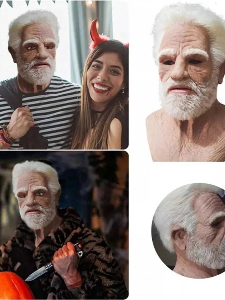 Halloween Old Man Mask Realistic Vicissitudes Simulation Full Face Mask Role Play School Party Gathering Game Head Cover W250915