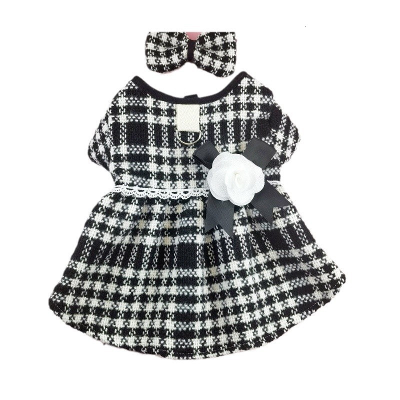 Autumn Winter New Pet Houndstooth Dog Clothes Little Chanel Style Cat Apparel