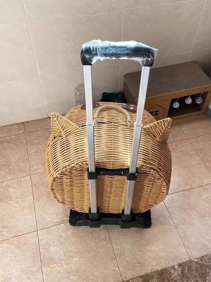 Rattan weaving Durable Wheel-Equipped Animal Transport Tote pet stroller- Ideal for Carrying Cats or Dogs under 20lbs Easily during Travels