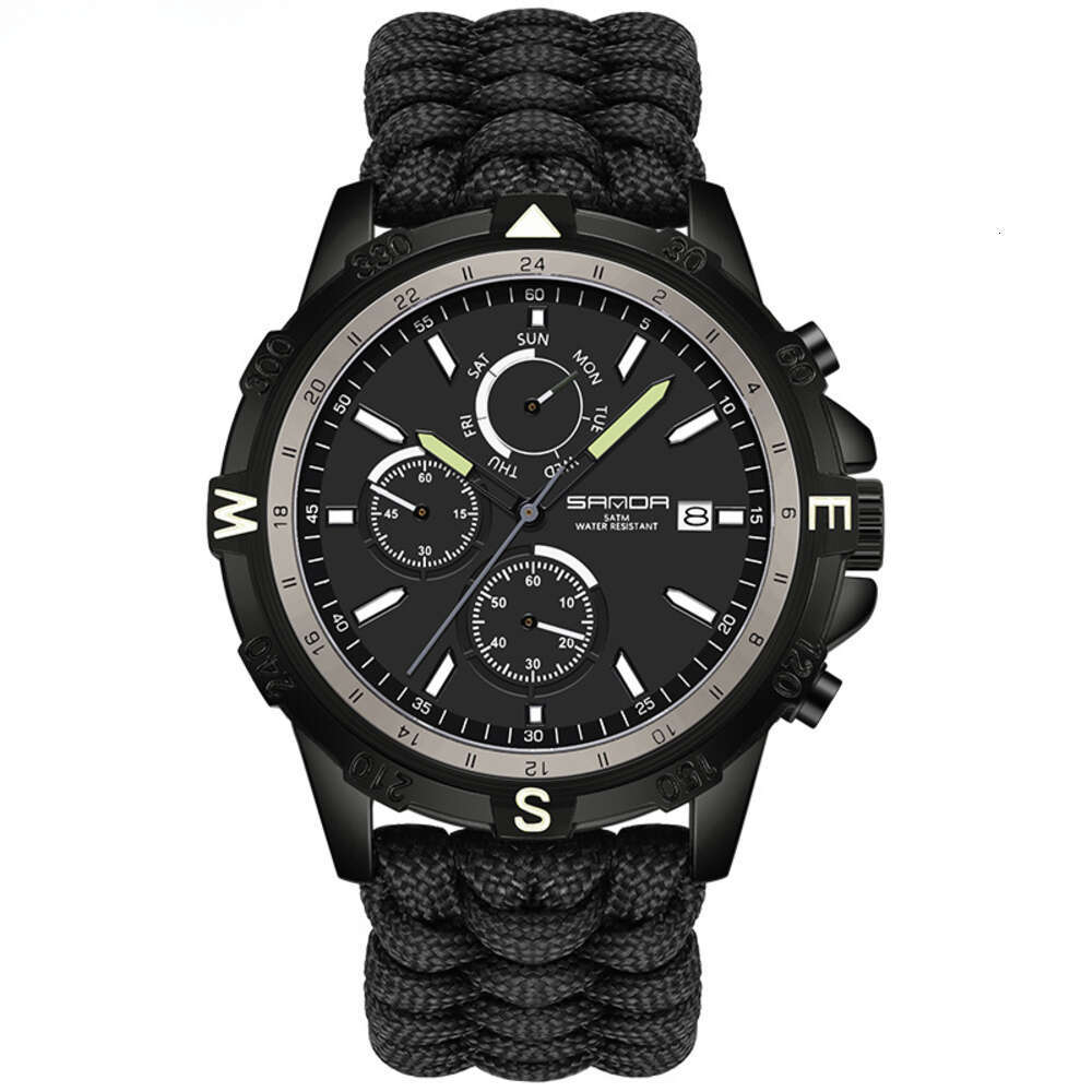 DHwatches Sanda Brand Quartz Outdoor Hiking Sports Detachable Woven Strap Calendar Men's Watch Three Eyes Six Hands Wristwatch