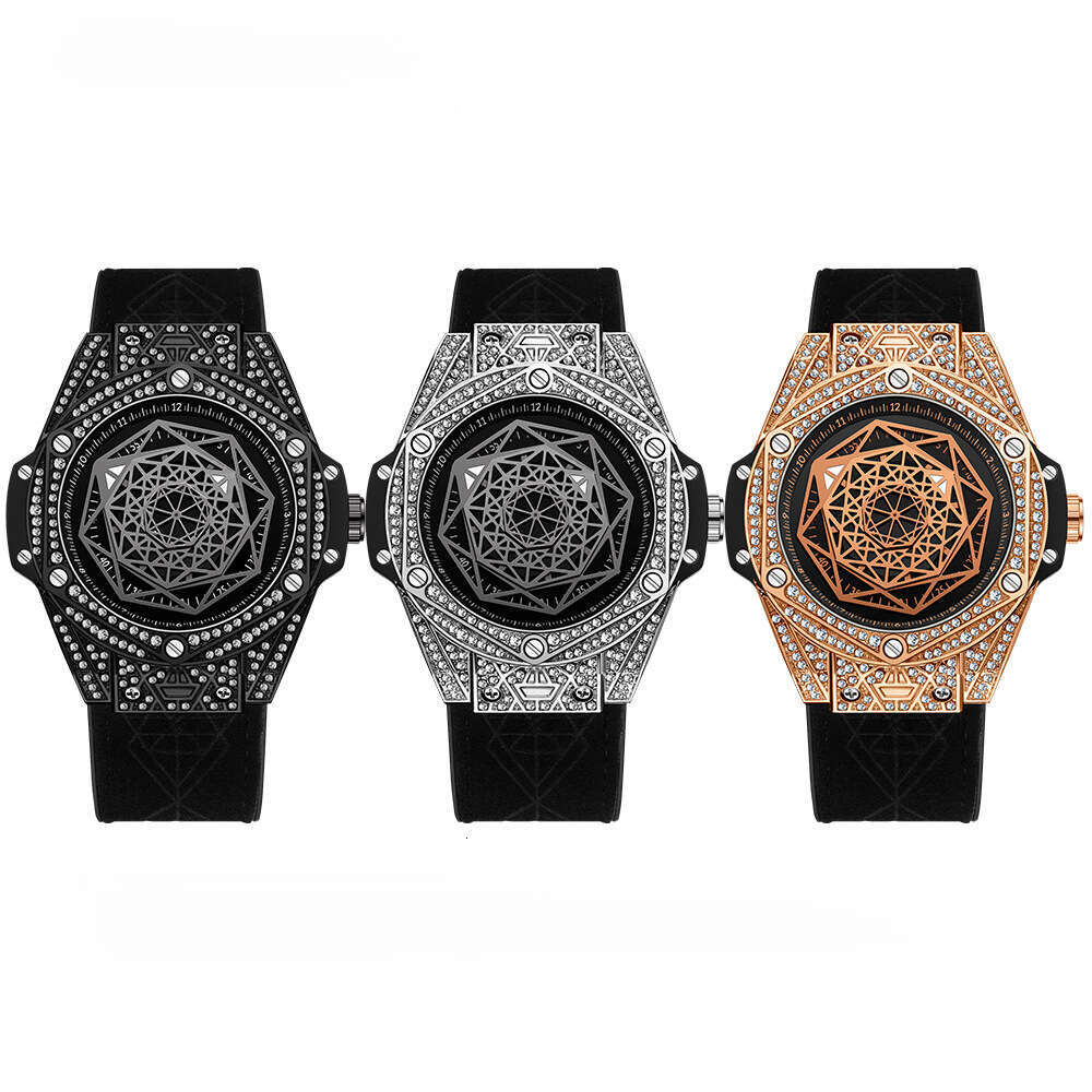 DHgargets New Model Men's Diamond-Encrusted Geometric Dial Luminous Waterproof Creative Quartz Watch