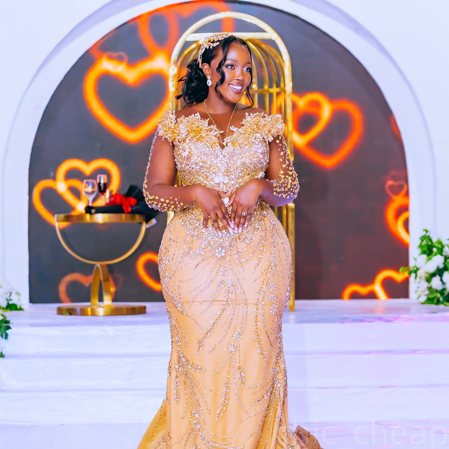Aso Ebi Gold Mermaid Prom Dresses 2025 Sheer Neck Crystals Luxurious Evening Formal Party Second Birthday Engagement Gowns Plus Size Dress For Special