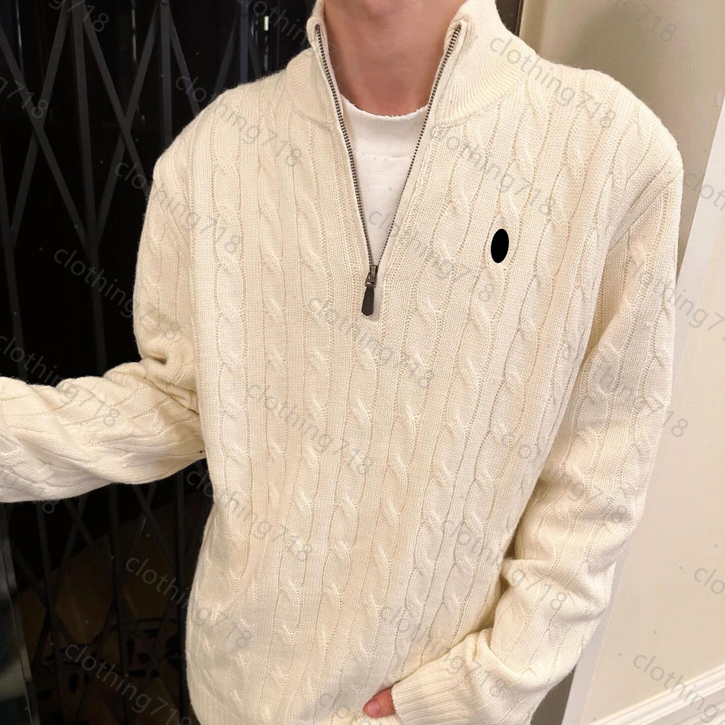 Designer sweater embroidery woman mens cardigan knit zipper v round neck collar womens fashion letter white black long sleeve clothing pullover shirt