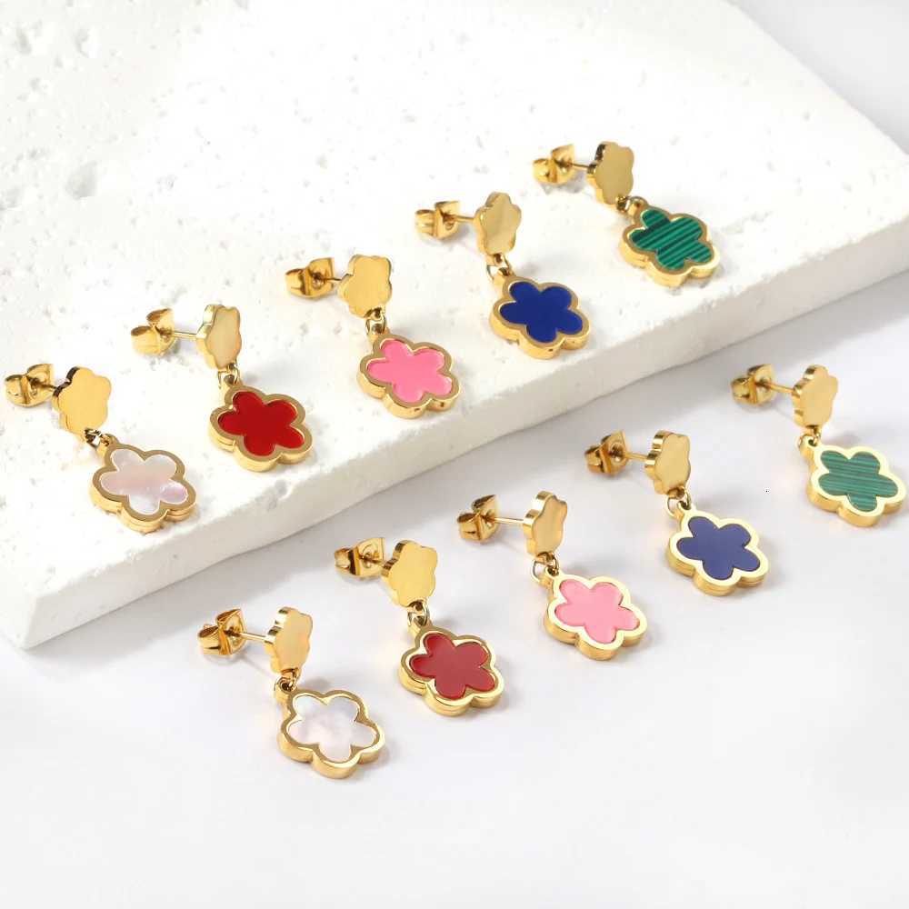 designer LUXUKIDS DripOil Five Petal Flower Charm Drop Earrings White Shell Elegant Wan Dangle Pendients for Wedding Party Jewelry S250915
