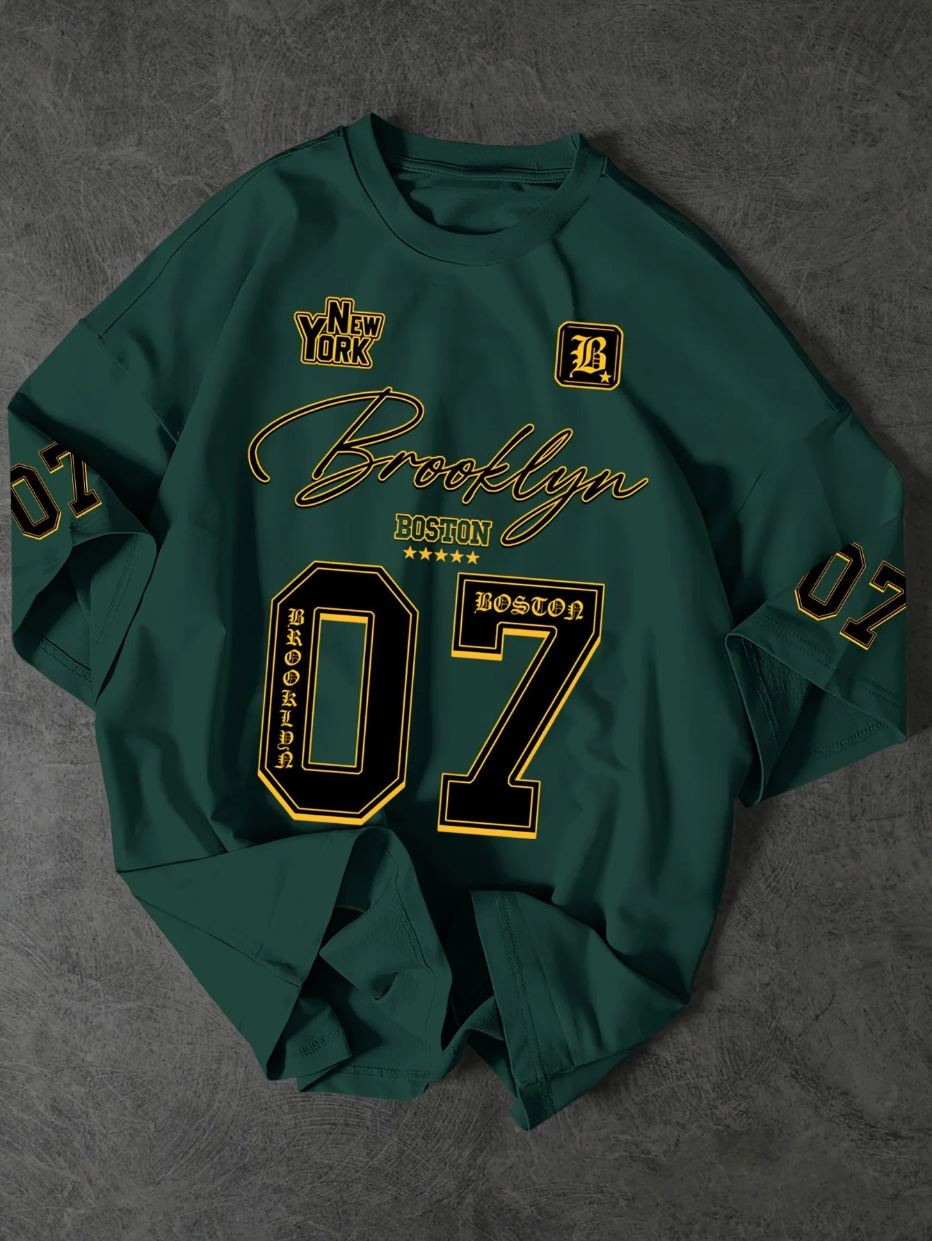 Mens Brooklyn 07 Graphic Print Summer TShirt Casual Loose Fit Short Sleeve Tee with Bold Lettering Number 250915