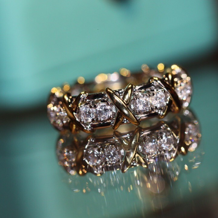 designer xjewlerys tiffamyand co t Brand Highquality Sixteen Stone Ring Full Diamond Color x Ring v Gold Plated 18k Gold Versatile Light Luxury S251010