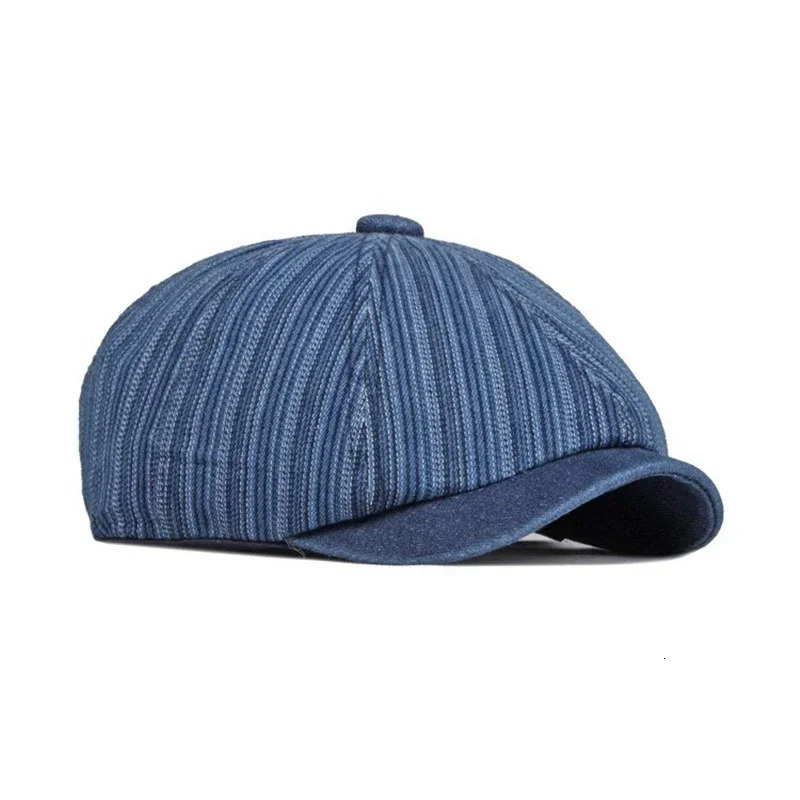 TOHUIYAN Striped Washed Denim Hats For Men Boinas sboy Caps Retro Baker Boy Hat Male Casual Gatsby Caps Women Chapeau Berets 250915