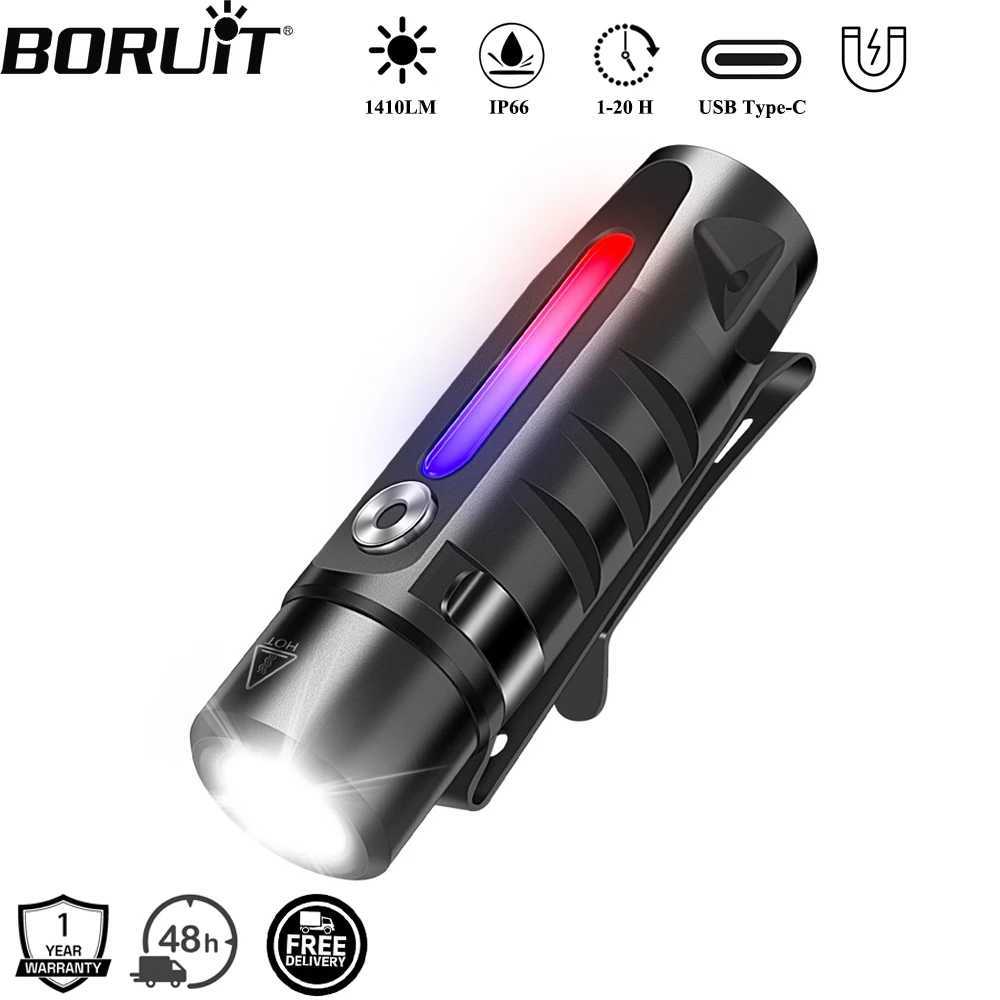 BORUiT RJ28 Keychain EDC LED Flashlight TypeC Rechargeable Mini Torch Magnet Work Light Waterproof Camping Pocket Lantern C250915