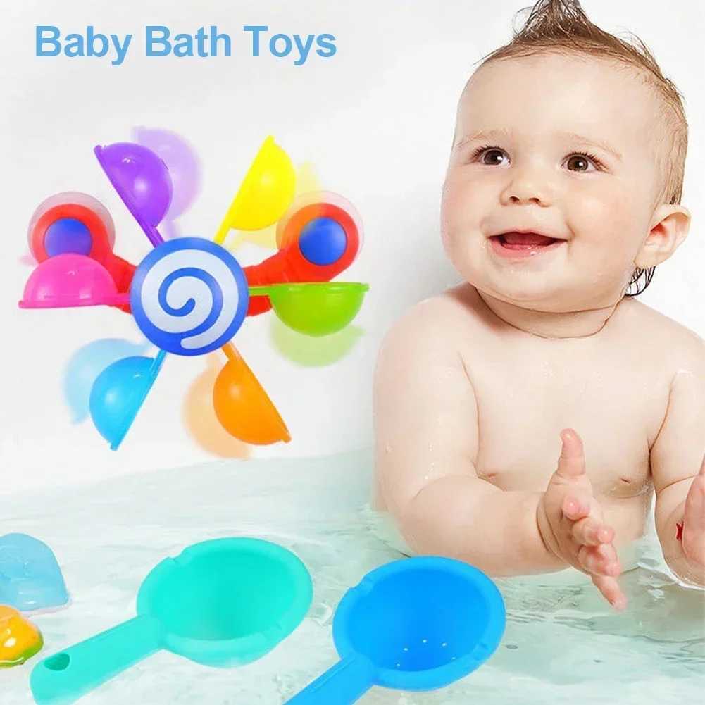 Rainbow Windmill Toddlers Bathing Sucker Water Spray Toy Colorful Waterwheel Baby Bath Toys Set Shower Sprinkler Toy C250915
