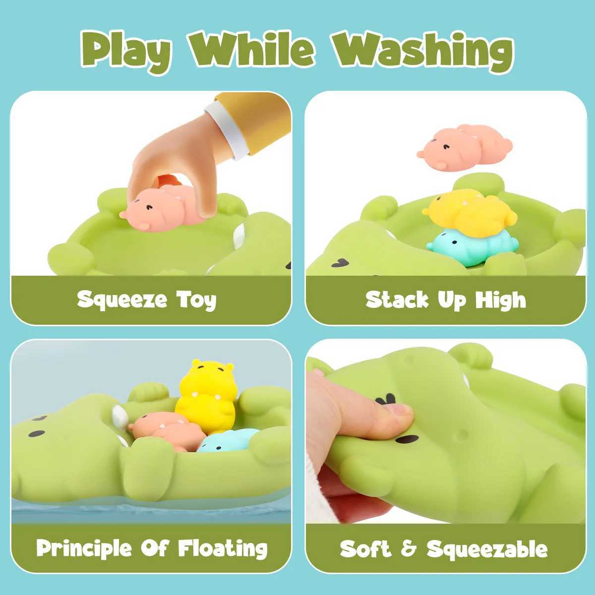 4Pcs Childrens Bathroom Floating Animal Hippo Otter Sealed Floating Play Toy Baby Bath Toy C250915