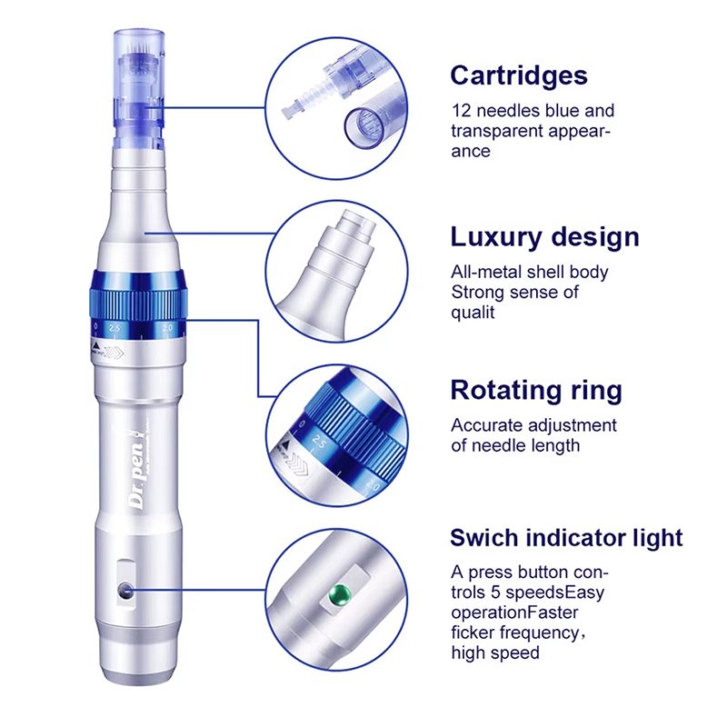 Original Ultima Drpen A6 with 2 pcs 12Pins Cartridges Home Use Wireless Skin Care Dermapen Tools Auto Micro Needling Derma Mesotherapy MTS Beauty Mach