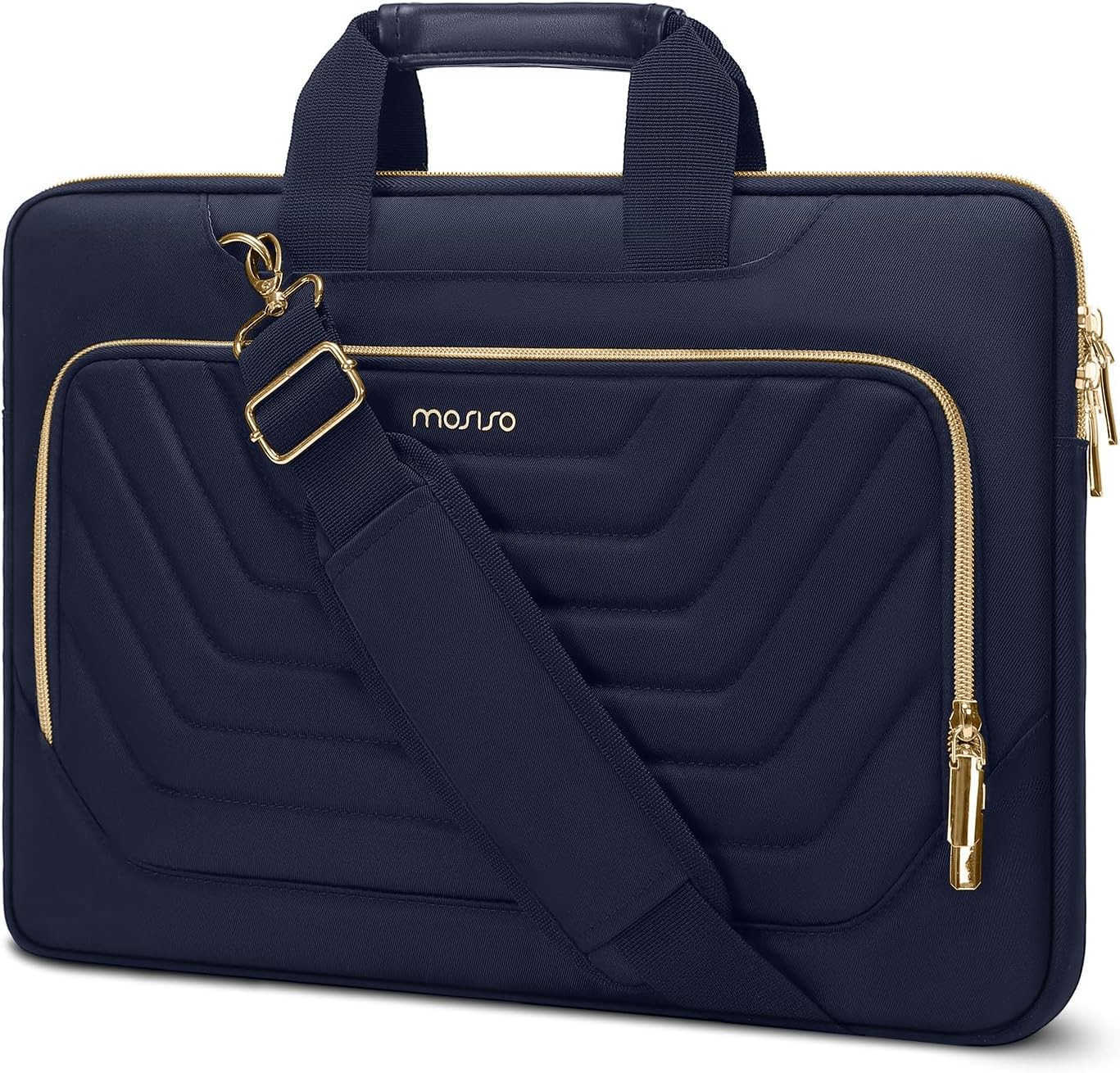 Laptop Shoulder BagComputer BagMessenger Briefcase with Front Inverted Trapezoid Quilted PocketW250915