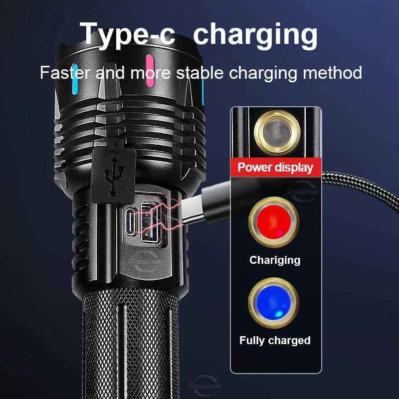 Newest Super Powerful Flashlight 800W LED Rechargeable Torch Light 3500 Meters High Power LED Flashlight XHP360 Tactical Lantern C250915