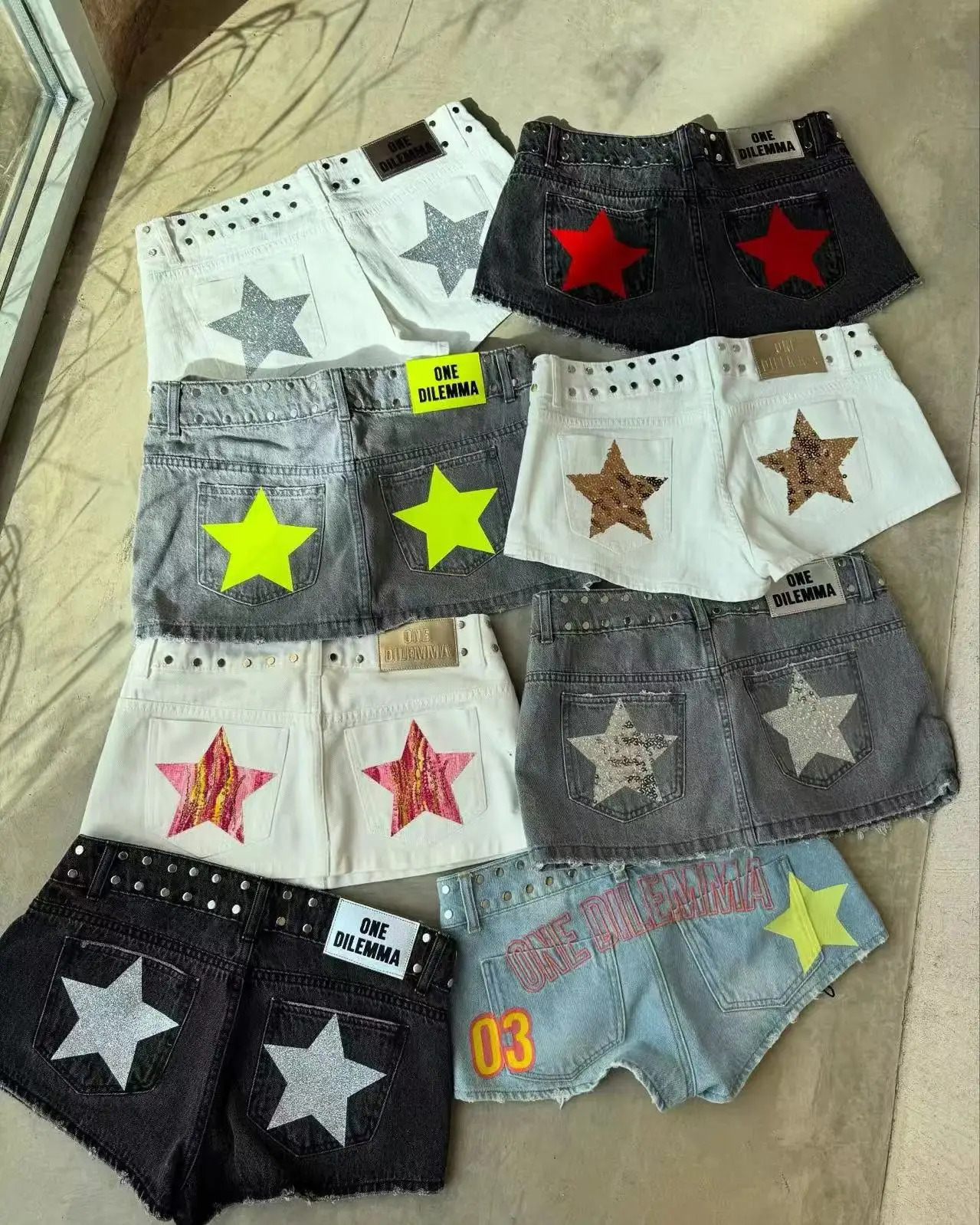 ONE DILEMMA Mini Shorts Y2K Women clothing Harajuku Fashion Pattern Low Waist Shorts High Quality Sexy Girl Hip Denim Shorts 250915