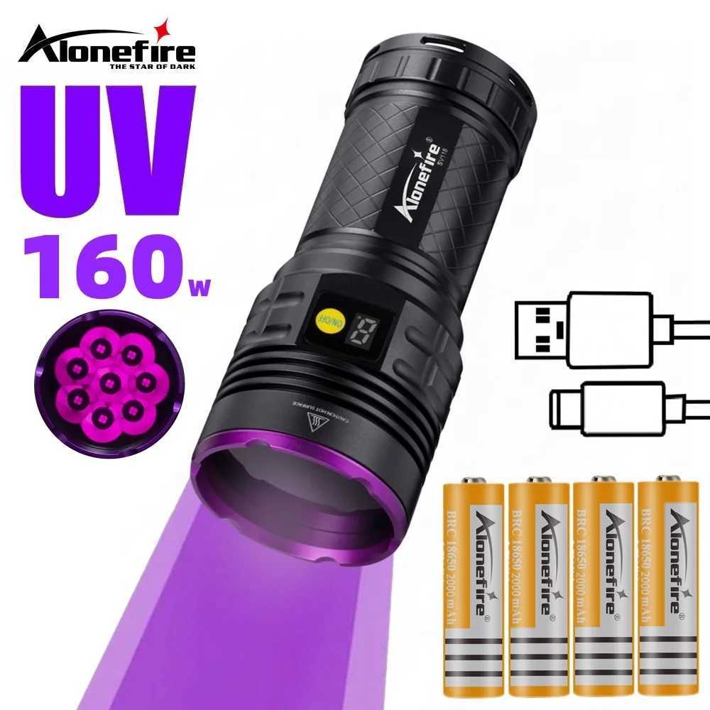 160W High Power UV Flashlight Blacklight Cat Dog Urine Stain Tinea Ore Money Scorpion Marker Powerful Rechargeable UV Torch lamp C250915