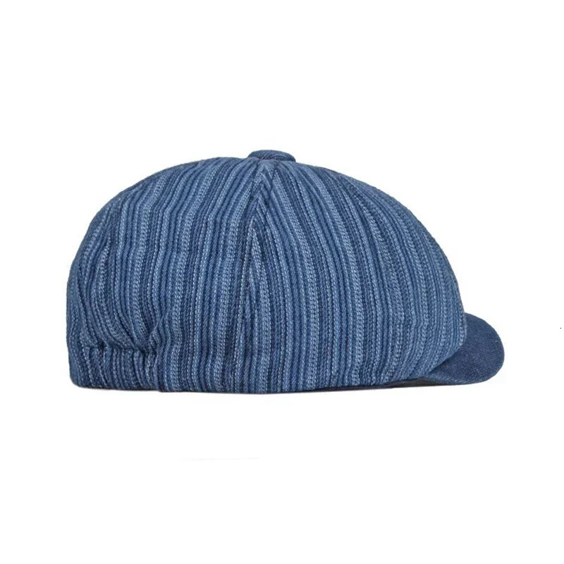 TOHUIYAN Striped Washed Denim Hats For Men Boinas sboy Caps Retro Baker Boy Hat Male Casual Gatsby Caps Women Chapeau Berets 250915