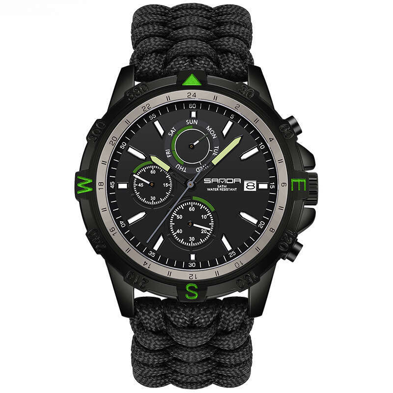 DHwatches Sanda Brand Quartz Outdoor Hiking Sports Detachable Woven Strap Calendar Men's Watch Three Eyes Six Hands Wristwatch