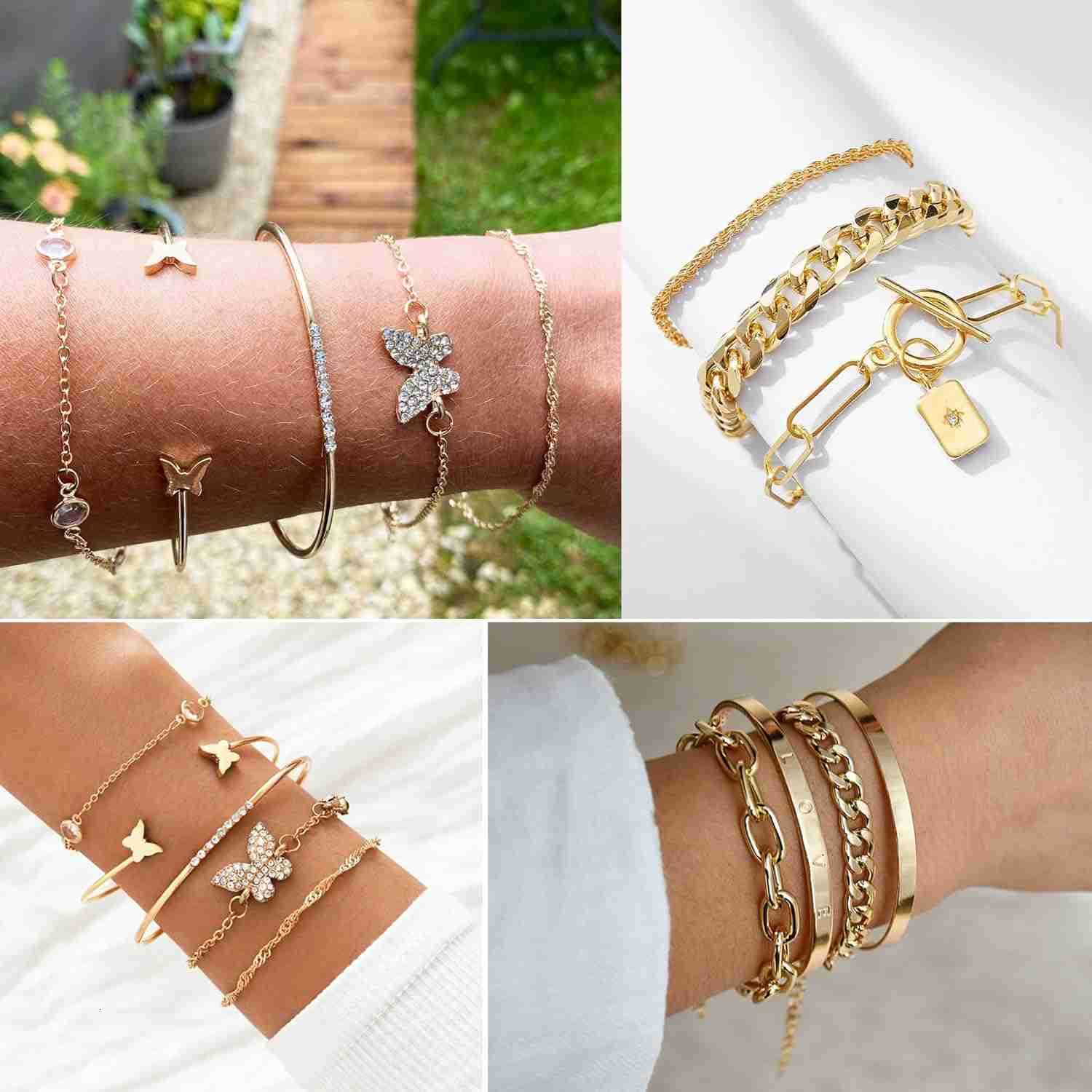 2425 Pcs 6 Pack 14K Gold Ankle Bracelets Set for Women Boho Stackable Bangles Cuff Charm Chunky Wrist Jewelry Y260117