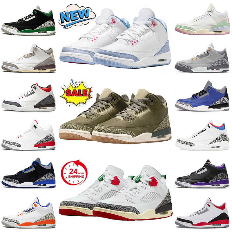 With Box New 3 Basketball Shoes Men Women 3s Trainers Denim Pink Glow El Vuelo White Cement Fire Red Pine Green Racer Blue Dark Muslin UNC Designer Outdoors Sneakers