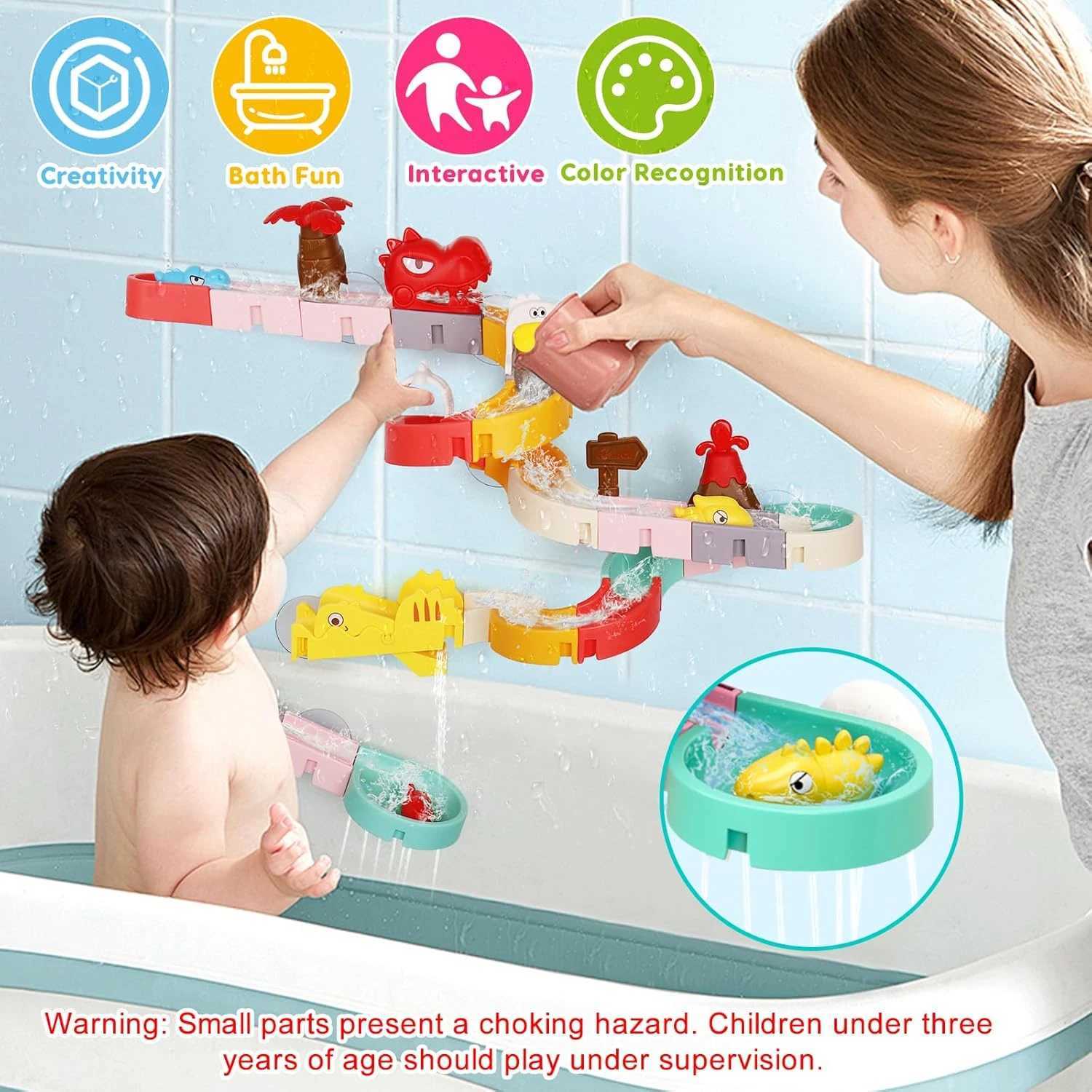 Bath Toys for Kids DIY Building Water Slide Tracks Dinosaur Bathtub Wall Toys for Toddlers Fun Baby Bathtime Bath Tub Shower C250915