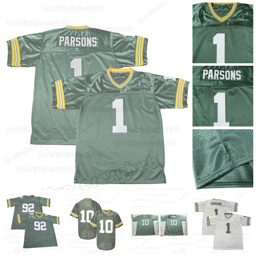 1 Micah Parsons 2025 All- White/Green Football Jersey 10 Love 92 Reggie White 15 Bart Starr Stitched Breakaway V-Neck Short Sleeve Polyester Moisture-