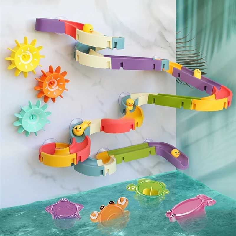 Baby Bathroom Duck DIY Track Bathtub Kids Play Water Games Tool Bathing Shower Wall Suction Set Bath Toys for Children C250915