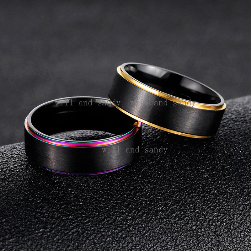 Mens Two Tone Matte Brushed Wedding Band Non Tarnsih Stainless Steel Anniversary Promise Rings Cubic Zirconia Finger Rings for Women Men Birthday Jewelry Gift