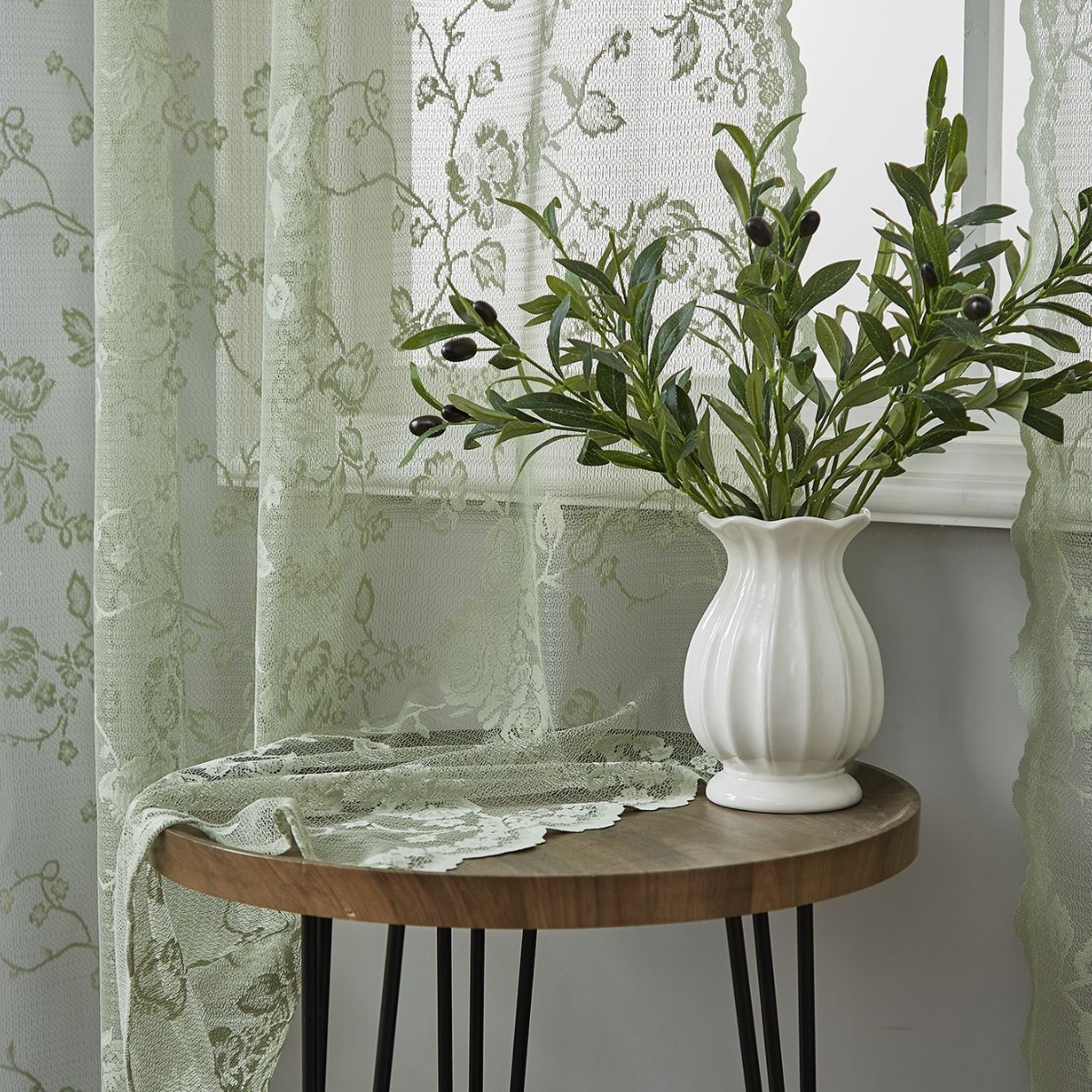 YL-37237 French green kitchen curtains retro American light-transmitting French double-layer lace bedroom partition curtains bay window curtain