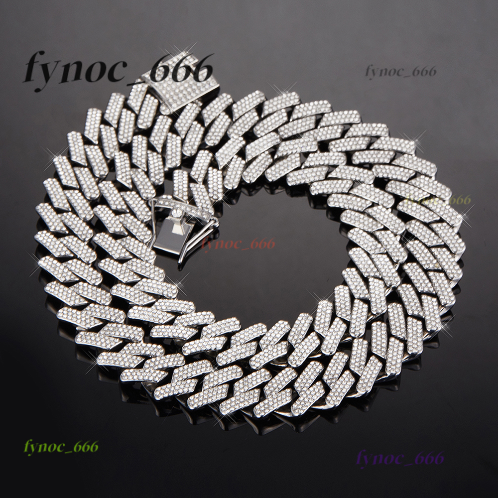Iced Out Men Jewelry Hip Hop Micro Pave 17mm Cuban Link Chain High Quality Heavy Chunky Necklace 3 Rows Rhinestone