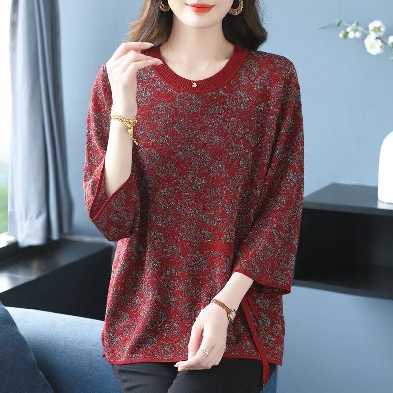 plus size women's new long sleeve high waist printed banquet dress mid-length skirt D02603