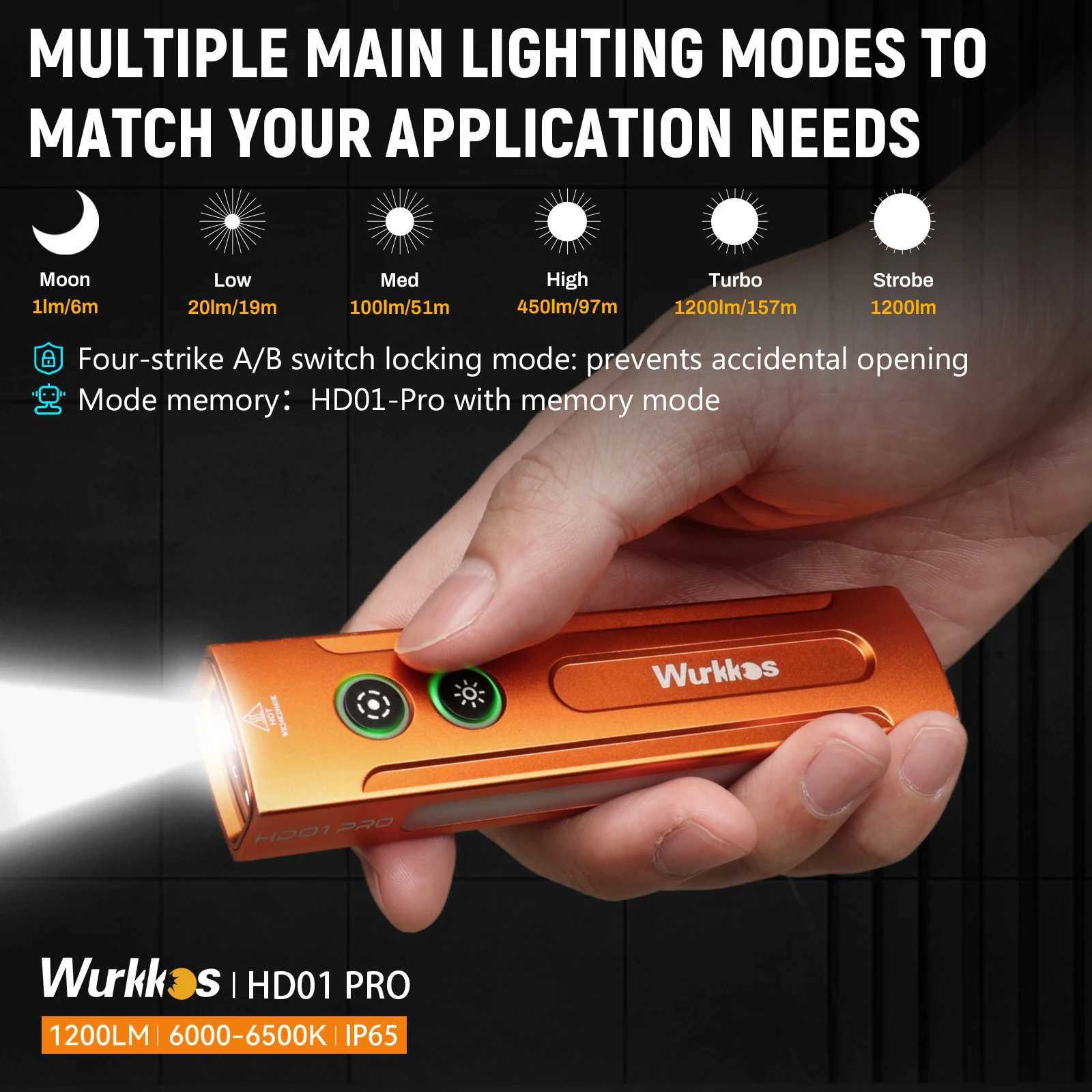 Wurkkos HD01 PRO Rechargeable Flat EDC Flashlight with Green Beam UV Light White LED and Side RGB Lights 1200 LM for Emergency C250915