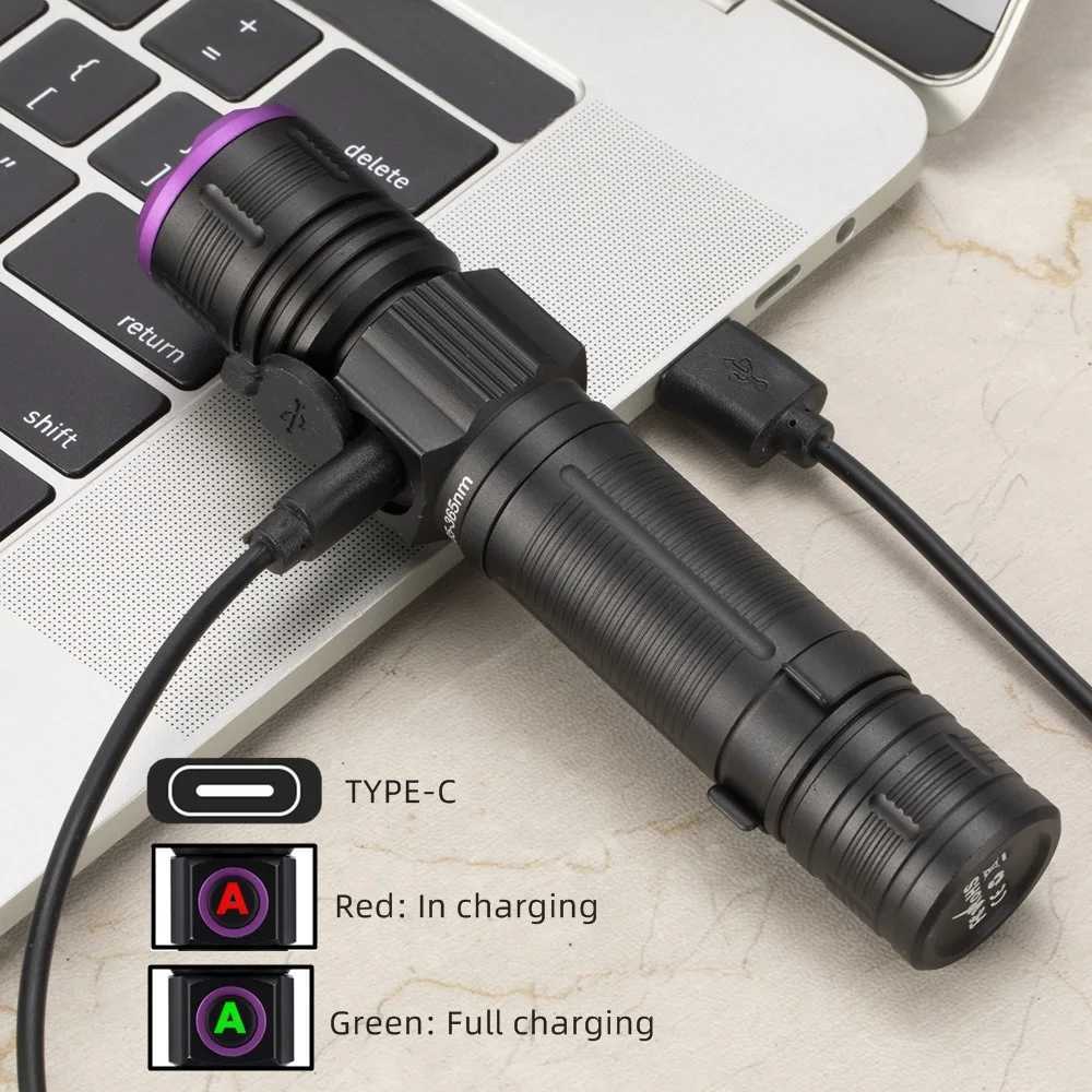 Zoom 365nm UV Flashlight USB Rechargeable Ultraviolet Nail lamp Torch Cat Dog Pets Urine tinea Marker Money Ore Detection Light C250915