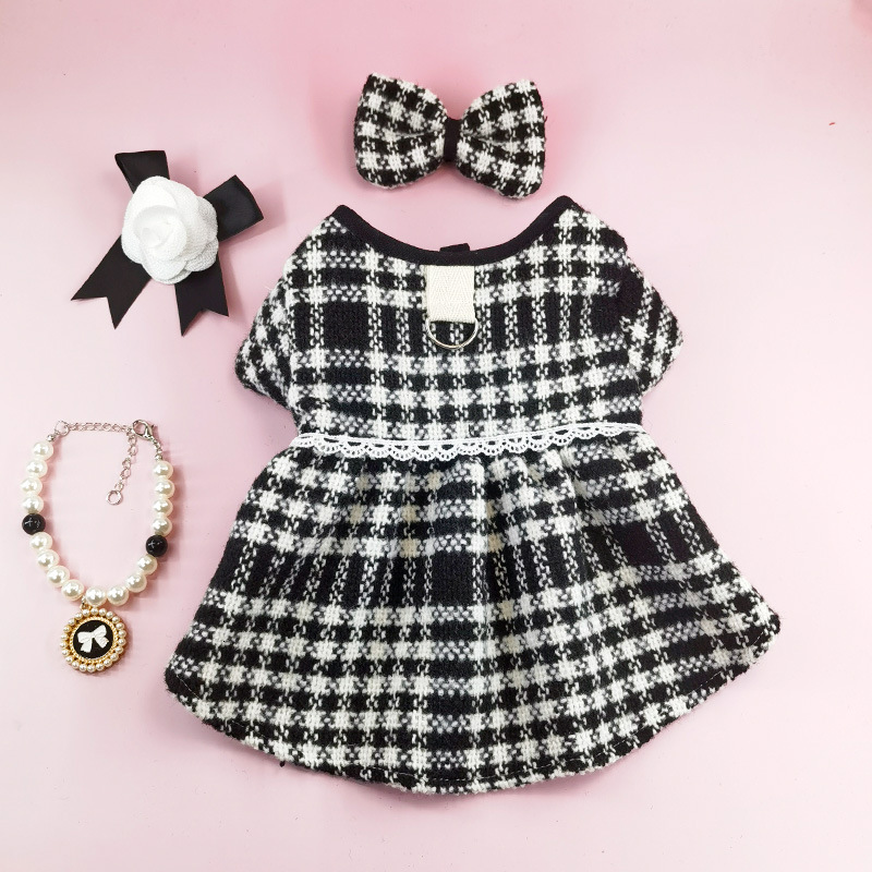 Autumn Winter New Pet Houndstooth Dog Clothes Little Chanel Style Cat Apparel