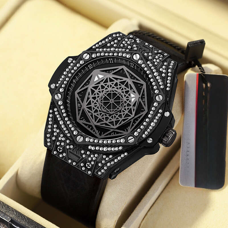 DHgargets New Model Men's Diamond-Encrusted Geometric Dial Luminous Waterproof Creative Quartz Watch