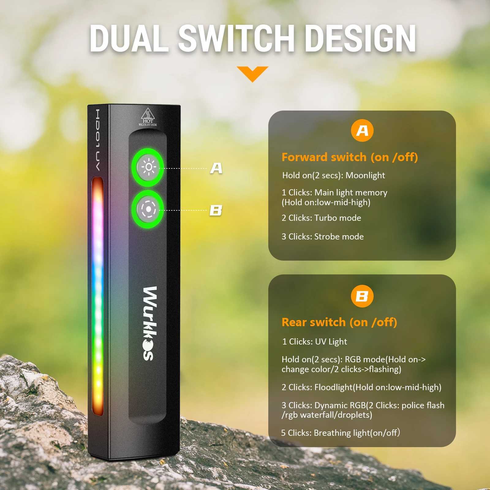 Wurkkos HD01 UV Multifunctional EDC Flashlight 1200 LM with 365nm UV light White flood 90CRI LED Side RGB Lights IP65 Waterproof C250915