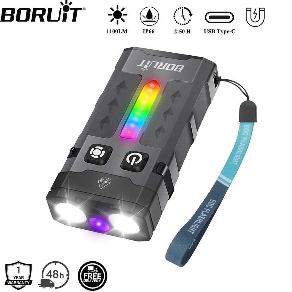 BORUiT EV20 1100LM EDC UV Keychain LED Flashlight TypeC Rechargeable Work Light Torch with Magnet Camping Pocket Lantern C250915