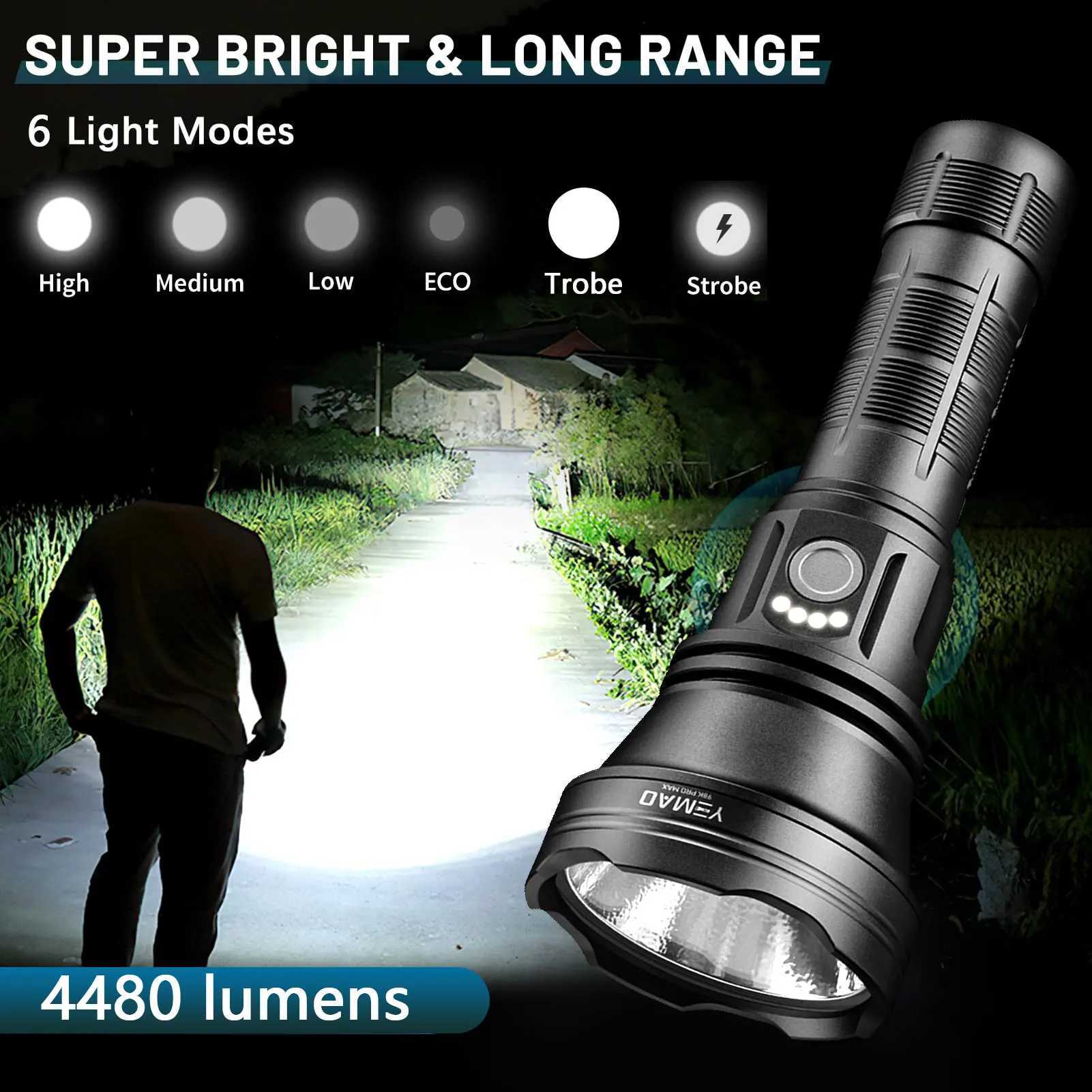 YEMAO 98K Pro Max Tactical Flashlight 4480 Lumens Rechargeable Led Flashlight 680 Meter Throw Emergencies Camping Searching C250915