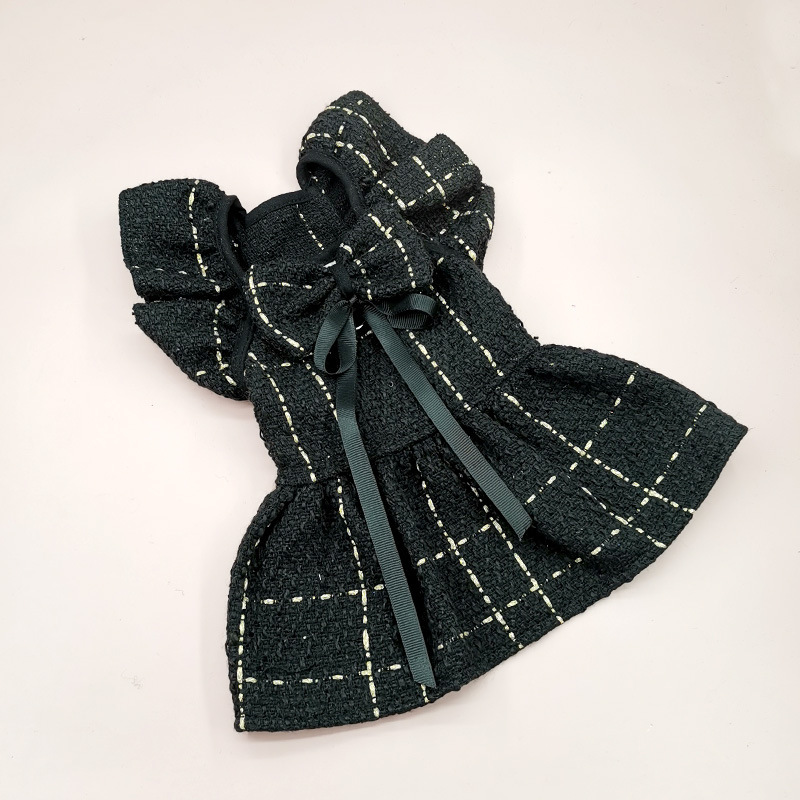 Chanel Style Black White Clothes Spring and Autumn Small Dog Teddy Pet Apparel Little Cat Dress