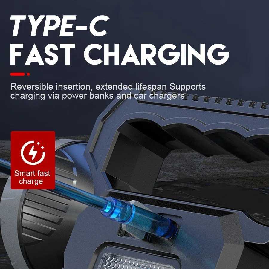 DualSource Solar Light LED Handheld Flashlights TYPEC Rechargeable Portable with 4Modes COB Emergency Red and Blue Searchlight C250915