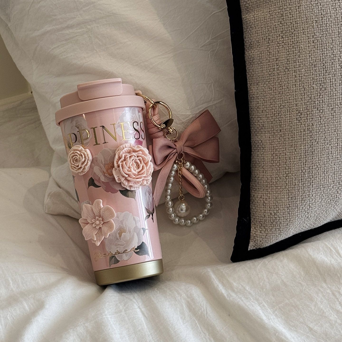 Camellia Ceramic Inner Liner Insulated for Women Coffee Travel Mug Portable Straw Water Cup High Aesthetic New Model 2025