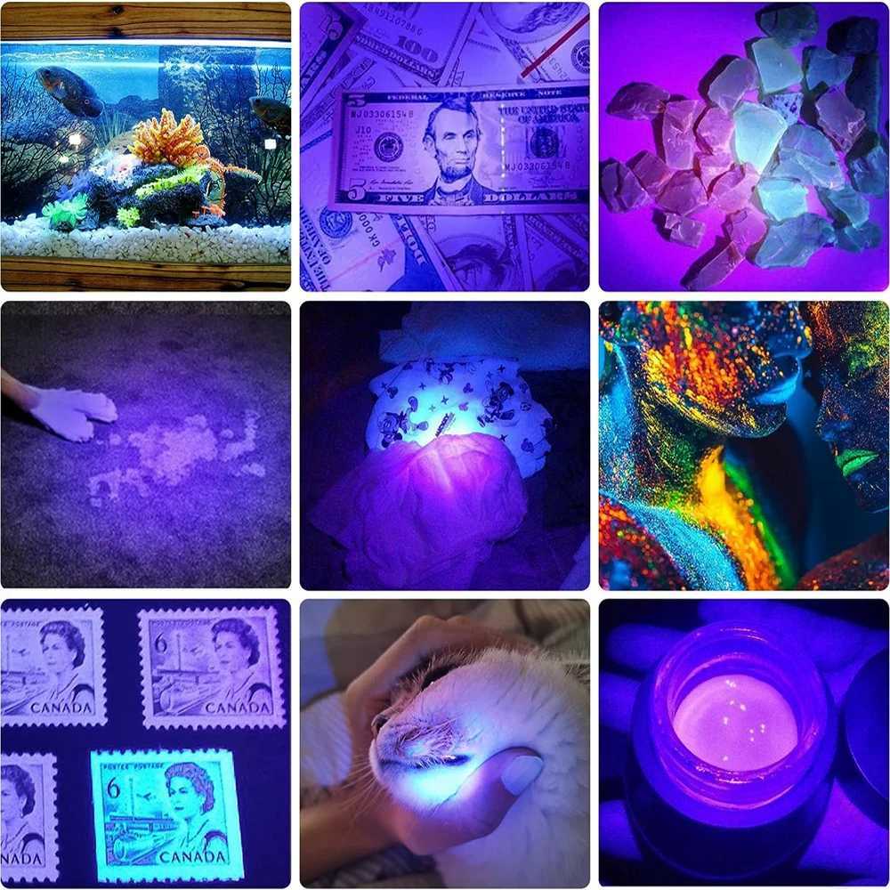 UV Light Rechargeable USB Flashlight 395nm Blacklight Ultraviolet Lamp LED Portable Mini Handheld Torch Dog Urine Stain Detector C250915