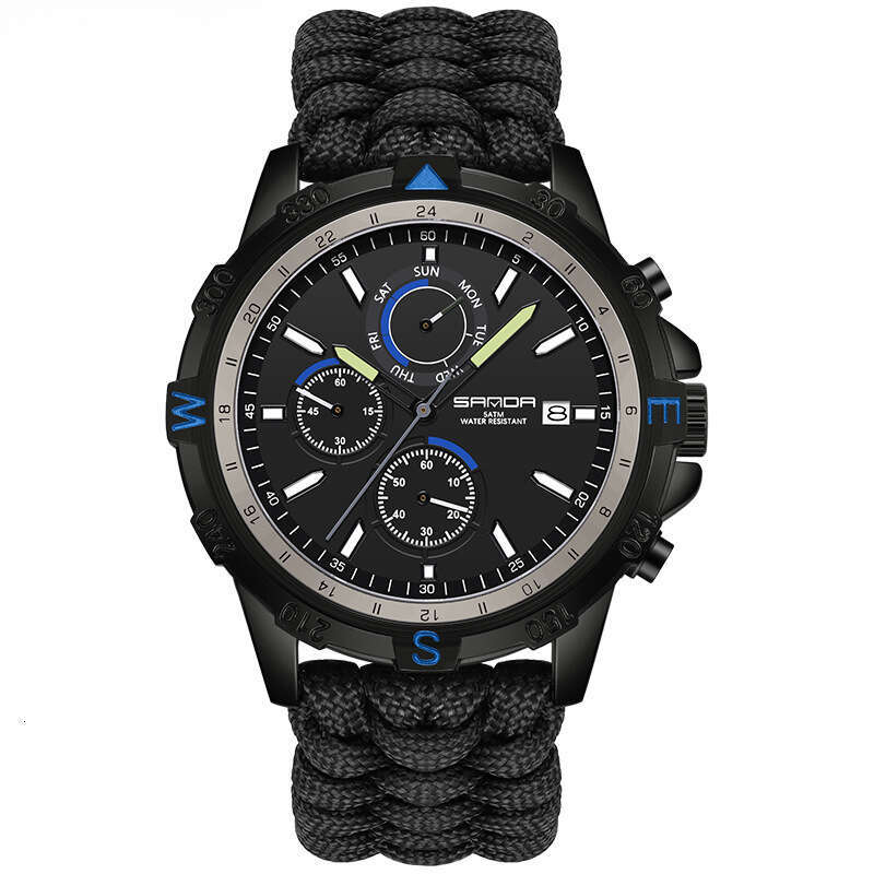DHwatches Sanda Brand Quartz Outdoor Hiking Sports Detachable Woven Strap Calendar Men's Watch Three Eyes Six Hands Wristwatch