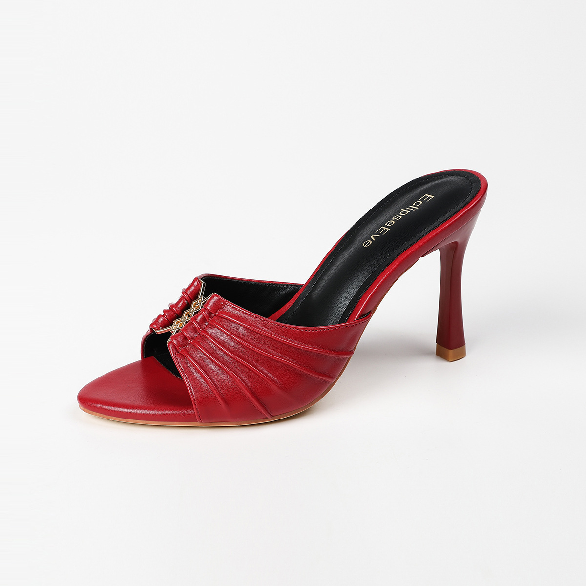 Designer Slippers Cross-border Pleated metal Ladies' buckle fish-mouth Sexy skinny sandals High-heeled open-toe slippers Free shipping