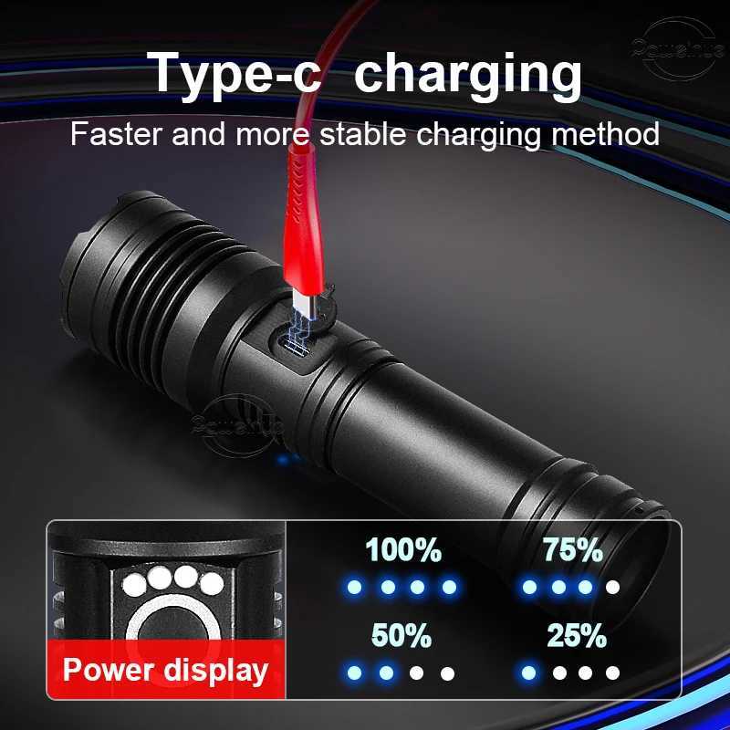 2024 High Power LED Flashlight 16 cores XHP160 Super Bright USB Rechargeable Torch 1865026650 Zoom Lanterns Camping Hand Lamps C250915